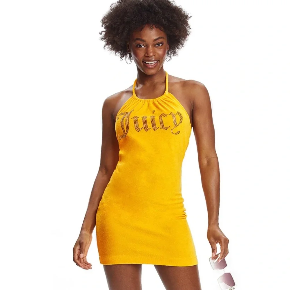 NWT Juicy Couture Big Bling Halter Towel Terry Mini  Dress Towel Fabric - Picture 2 of 9